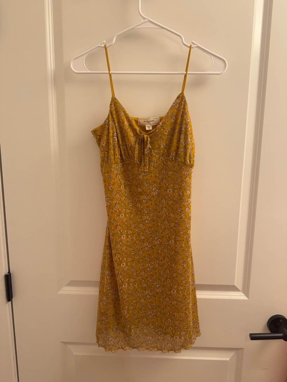 Y2K Yellow Floral Mesh Slip Dress with Spaghetti Straps Ruffle Hem Medium